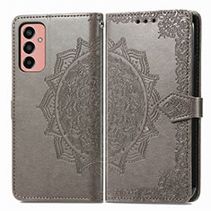 Leather Case Stands Fashionable Pattern Flip Cover Holder for Samsung Galaxy F13 4G Gray