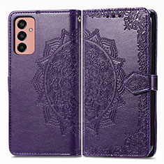 Leather Case Stands Fashionable Pattern Flip Cover Holder for Samsung Galaxy F13 4G Purple