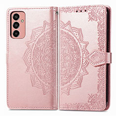 Leather Case Stands Fashionable Pattern Flip Cover Holder for Samsung Galaxy F13 4G Rose Gold