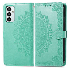 Leather Case Stands Fashionable Pattern Flip Cover Holder for Samsung Galaxy F23 5G Green