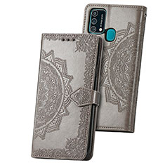 Leather Case Stands Fashionable Pattern Flip Cover Holder for Samsung Galaxy F41 Gray