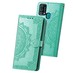 Leather Case Stands Fashionable Pattern Flip Cover Holder for Samsung Galaxy F41 Green
