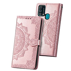 Leather Case Stands Fashionable Pattern Flip Cover Holder for Samsung Galaxy F41 Rose Gold