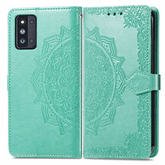 Leather Case Stands Fashionable Pattern Flip Cover Holder for Samsung Galaxy F52 5G Green