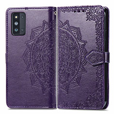 Leather Case Stands Fashionable Pattern Flip Cover Holder for Samsung Galaxy F52 5G Purple