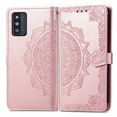 Leather Case Stands Fashionable Pattern Flip Cover Holder for Samsung Galaxy F52 5G Rose Gold