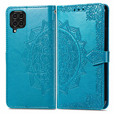 Leather Case Stands Fashionable Pattern Flip Cover Holder for Samsung Galaxy F62 5G Blue