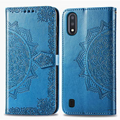 Leather Case Stands Fashionable Pattern Flip Cover Holder for Samsung Galaxy M01 Blue
