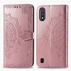 Leather Case Stands Fashionable Pattern Flip Cover Holder for Samsung Galaxy M01 Rose Gold