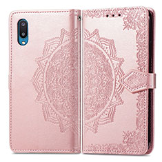 Leather Case Stands Fashionable Pattern Flip Cover Holder for Samsung Galaxy M02 Rose Gold