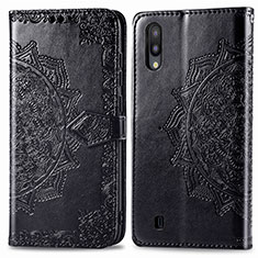 Leather Case Stands Fashionable Pattern Flip Cover Holder for Samsung Galaxy M10 Black