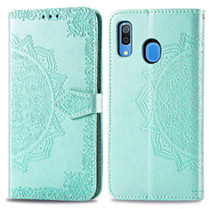 Leather Case Stands Fashionable Pattern Flip Cover Holder for Samsung Galaxy M10S Green