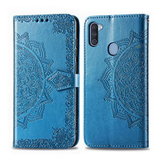 Leather Case Stands Fashionable Pattern Flip Cover Holder for Samsung Galaxy M11 Blue