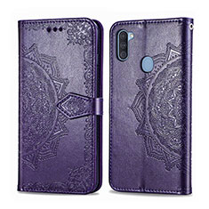 Leather Case Stands Fashionable Pattern Flip Cover Holder for Samsung Galaxy M11 Purple