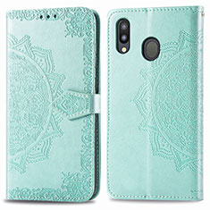 Leather Case Stands Fashionable Pattern Flip Cover Holder for Samsung Galaxy M20 Green