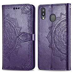 Leather Case Stands Fashionable Pattern Flip Cover Holder for Samsung Galaxy M20 Purple