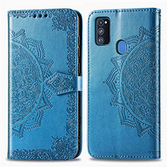 Leather Case Stands Fashionable Pattern Flip Cover Holder for Samsung Galaxy M21 Blue