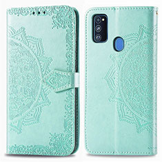 Leather Case Stands Fashionable Pattern Flip Cover Holder for Samsung Galaxy M21 Green