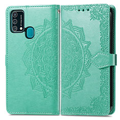 Leather Case Stands Fashionable Pattern Flip Cover Holder for Samsung Galaxy M21s Green
