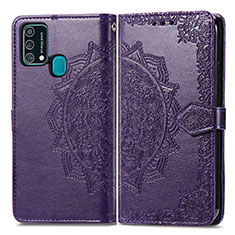 Leather Case Stands Fashionable Pattern Flip Cover Holder for Samsung Galaxy M21s Purple