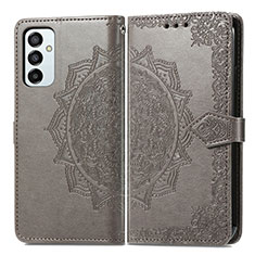 Leather Case Stands Fashionable Pattern Flip Cover Holder for Samsung Galaxy M23 5G Gray