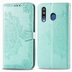 Leather Case Stands Fashionable Pattern Flip Cover Holder for Samsung Galaxy M30 Green