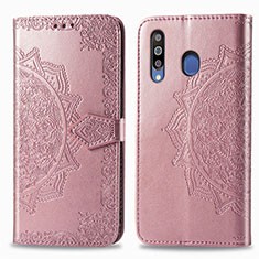 Leather Case Stands Fashionable Pattern Flip Cover Holder for Samsung Galaxy M30 Rose Gold