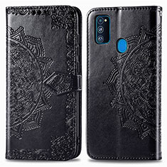 Leather Case Stands Fashionable Pattern Flip Cover Holder for Samsung Galaxy M30s Black