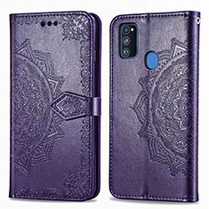 Leather Case Stands Fashionable Pattern Flip Cover Holder for Samsung Galaxy M30s Purple