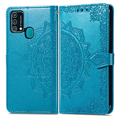 Leather Case Stands Fashionable Pattern Flip Cover Holder for Samsung Galaxy M31 Blue