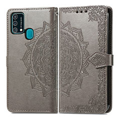 Leather Case Stands Fashionable Pattern Flip Cover Holder for Samsung Galaxy M31 Gray