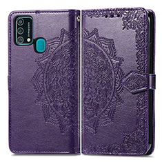 Leather Case Stands Fashionable Pattern Flip Cover Holder for Samsung Galaxy M31 Purple