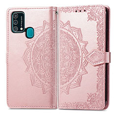 Leather Case Stands Fashionable Pattern Flip Cover Holder for Samsung Galaxy M31 Rose Gold