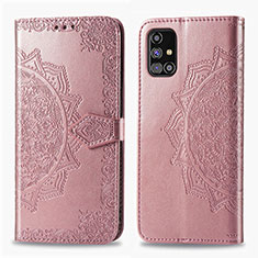 Leather Case Stands Fashionable Pattern Flip Cover Holder for Samsung Galaxy M31s Rose Gold