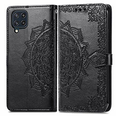 Leather Case Stands Fashionable Pattern Flip Cover Holder for Samsung Galaxy M32 4G Black