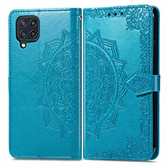 Leather Case Stands Fashionable Pattern Flip Cover Holder for Samsung Galaxy M32 4G Blue