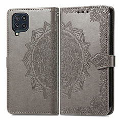 Leather Case Stands Fashionable Pattern Flip Cover Holder for Samsung Galaxy M32 4G Gray