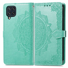 Leather Case Stands Fashionable Pattern Flip Cover Holder for Samsung Galaxy M32 4G Green