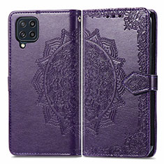 Leather Case Stands Fashionable Pattern Flip Cover Holder for Samsung Galaxy M32 4G Purple
