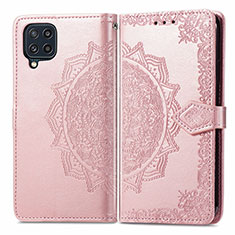 Leather Case Stands Fashionable Pattern Flip Cover Holder for Samsung Galaxy M32 4G Rose Gold
