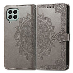 Leather Case Stands Fashionable Pattern Flip Cover Holder for Samsung Galaxy M33 5G Gray