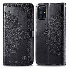Leather Case Stands Fashionable Pattern Flip Cover Holder for Samsung Galaxy M51 Black