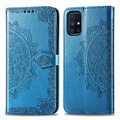 Leather Case Stands Fashionable Pattern Flip Cover Holder for Samsung Galaxy M51 Blue