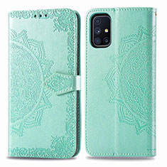 Leather Case Stands Fashionable Pattern Flip Cover Holder for Samsung Galaxy M51 Green