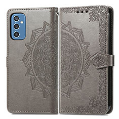 Leather Case Stands Fashionable Pattern Flip Cover Holder for Samsung Galaxy M52 5G Gray