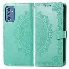 Leather Case Stands Fashionable Pattern Flip Cover Holder for Samsung Galaxy M52 5G Green
