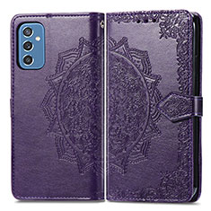 Leather Case Stands Fashionable Pattern Flip Cover Holder for Samsung Galaxy M52 5G Purple