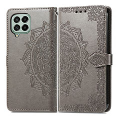 Leather Case Stands Fashionable Pattern Flip Cover Holder for Samsung Galaxy M53 5G Gray