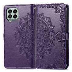 Leather Case Stands Fashionable Pattern Flip Cover Holder for Samsung Galaxy M53 5G Purple