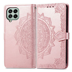 Leather Case Stands Fashionable Pattern Flip Cover Holder for Samsung Galaxy M53 5G Rose Gold